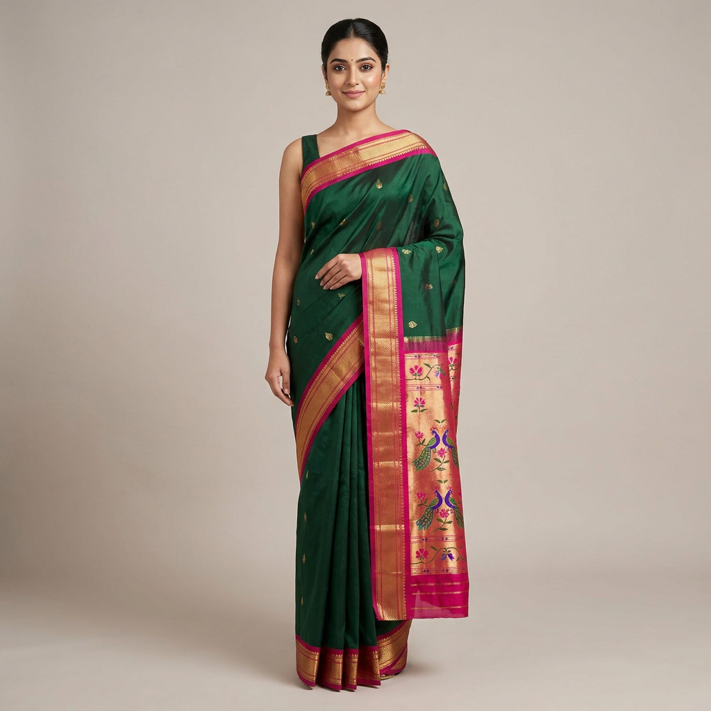 Model wearing the Mayur Paithani Saree