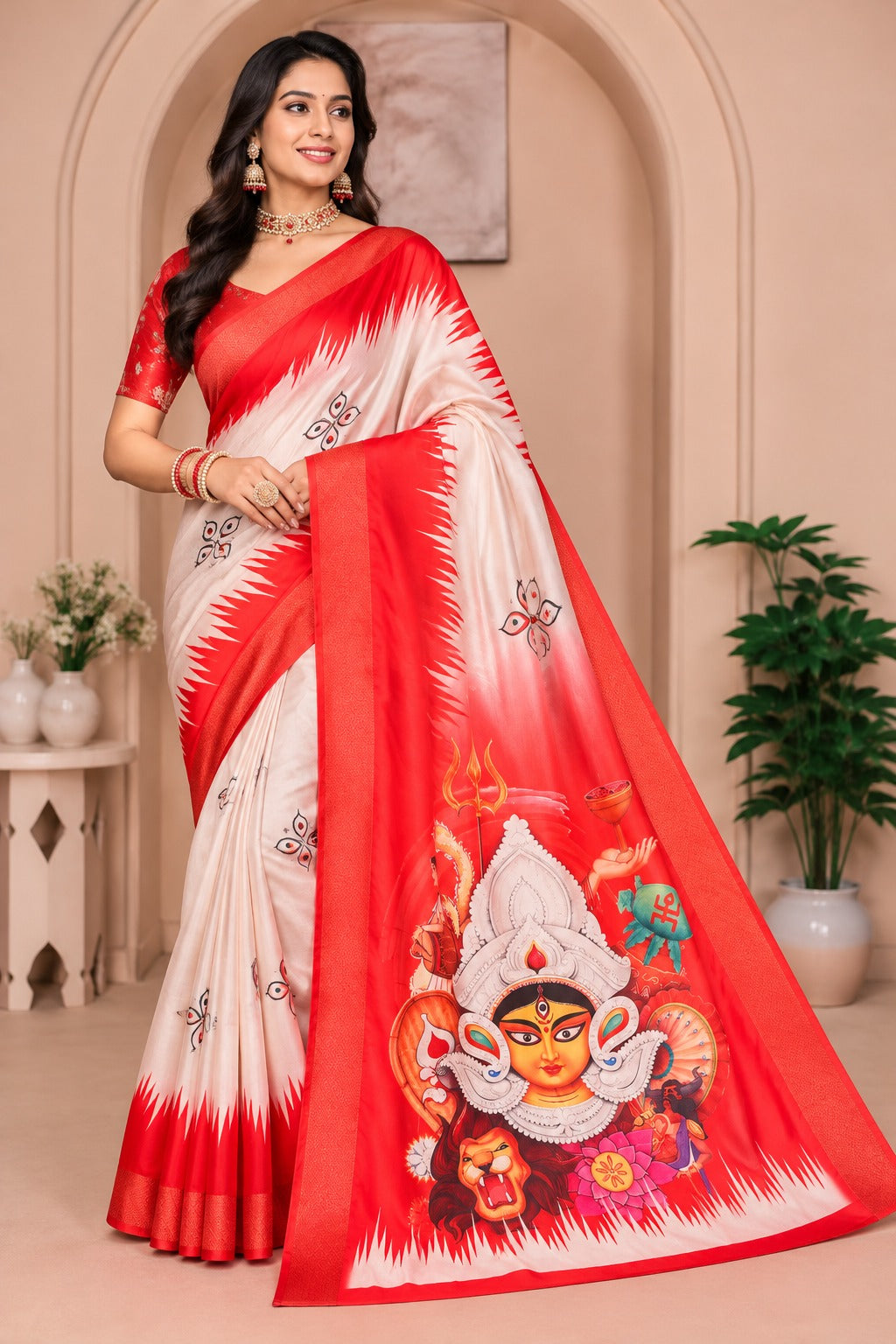 Shakti Durga Printed Silk Saree – view 1