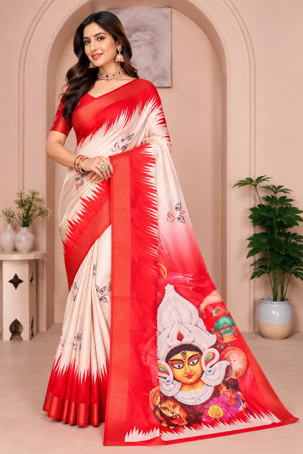 Shakti Durga Printed Silk Saree – view 2