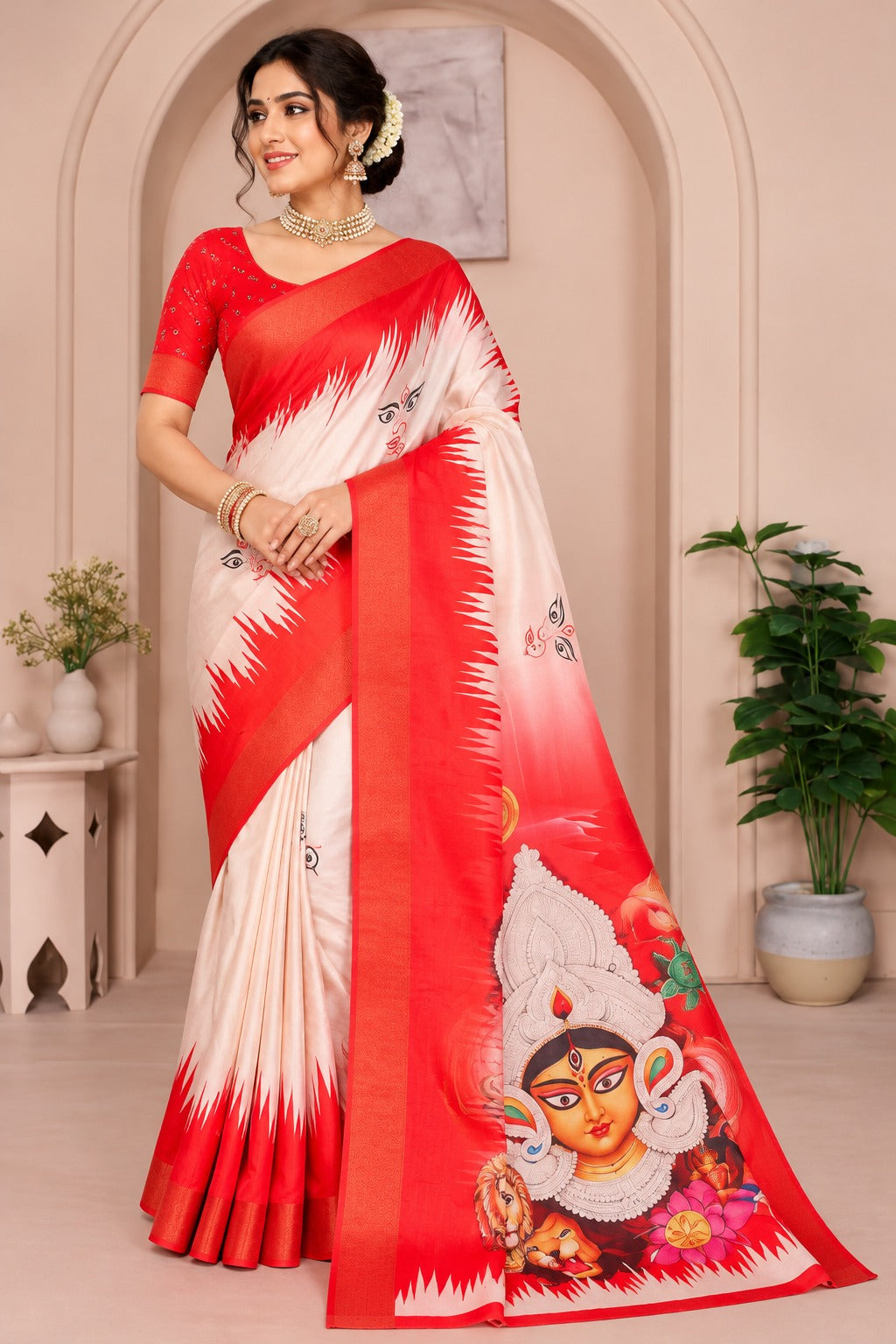 Shakti Durga Printed Silk Saree – view 3