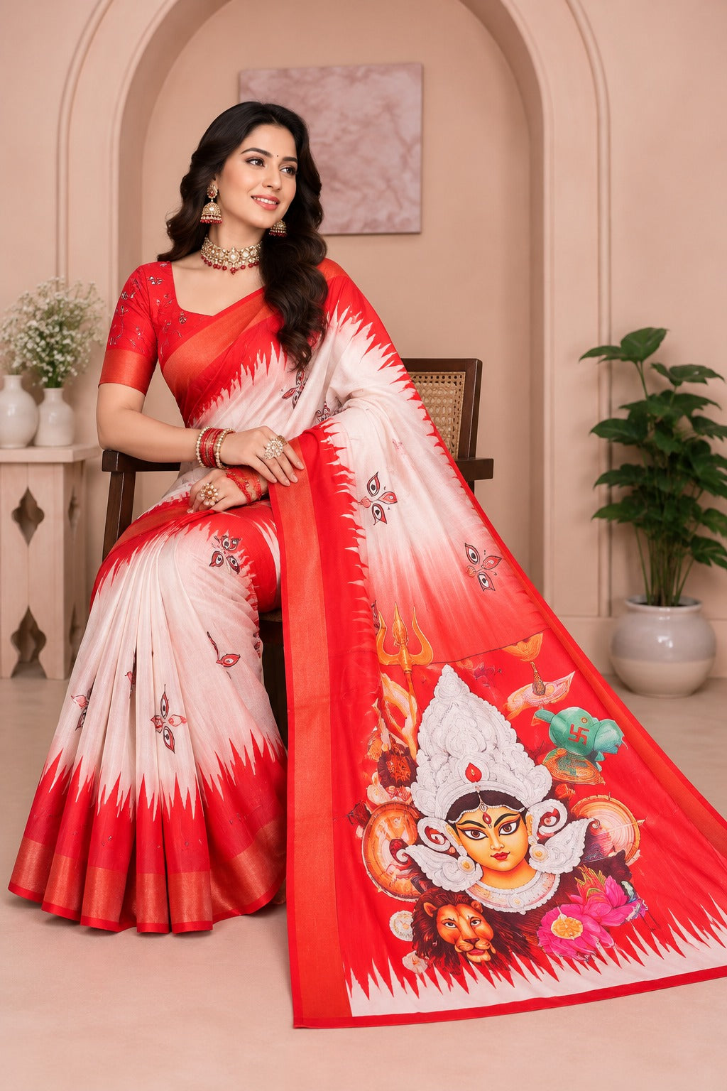 Shakti Durga Printed Silk Saree – view 4