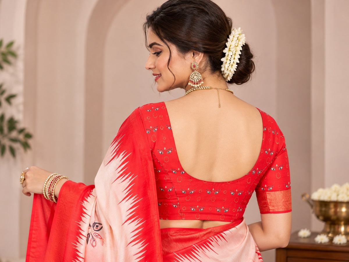 Shakti Durga Printed Silk Saree – view 6