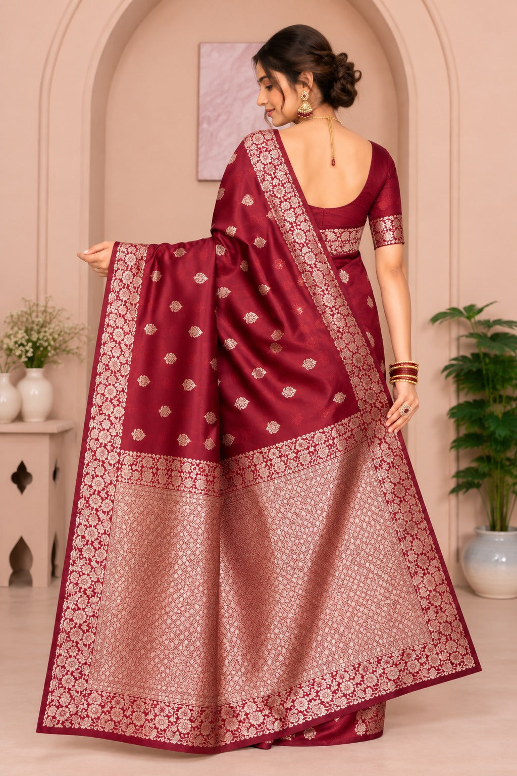 Kumkum Maroon Banarasi Saree – view 4