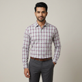 Model wearing the Mint Grey & Burgundy Check Shirt