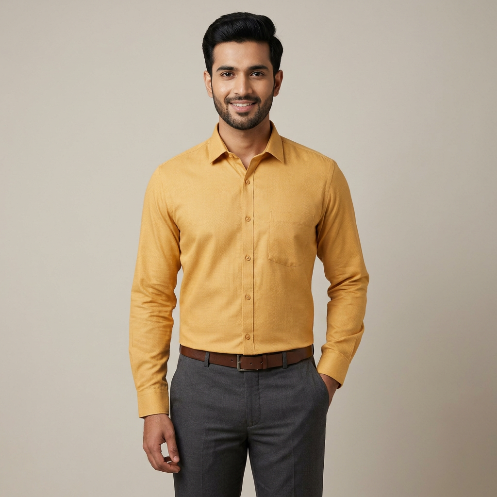 Model wearing the Golden Yellow Shirt