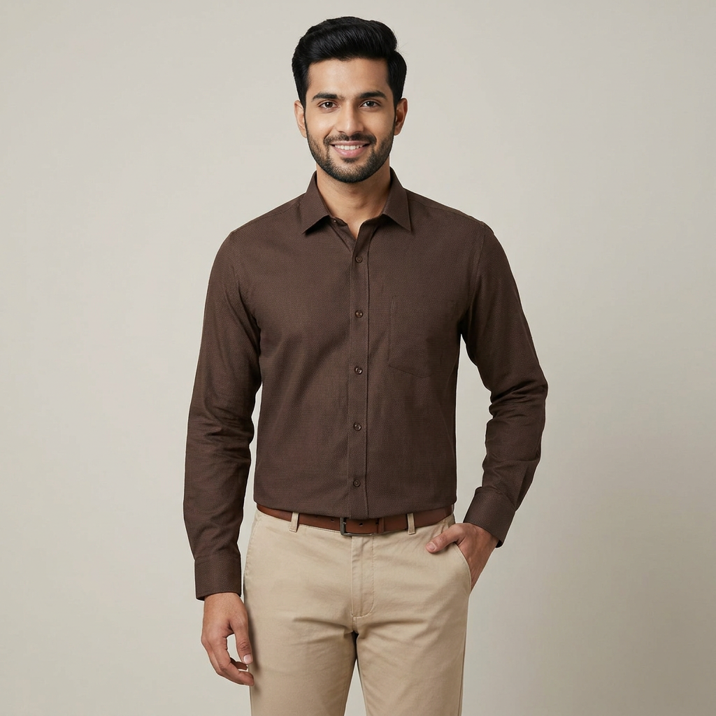 Model wearing the Coffee Brown Shirt