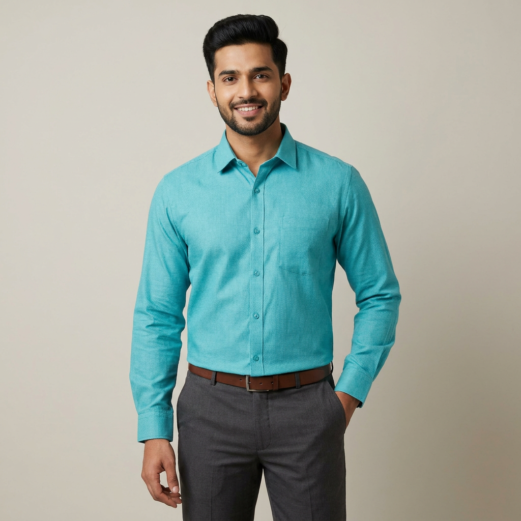 Model wearing the Turquoise Shirt