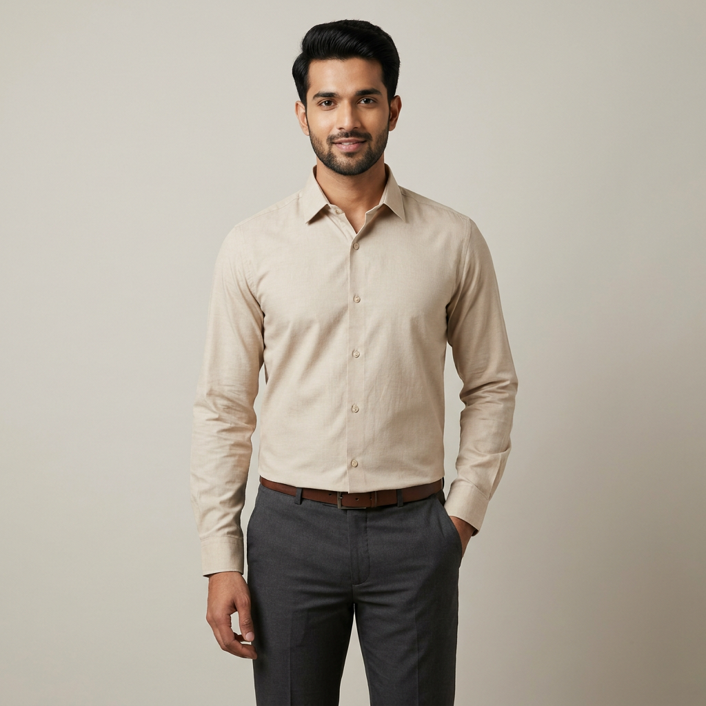 Model wearing the Sand Beige Shirt