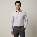 Model wearing the Light Grey & Lilac Check Shirt