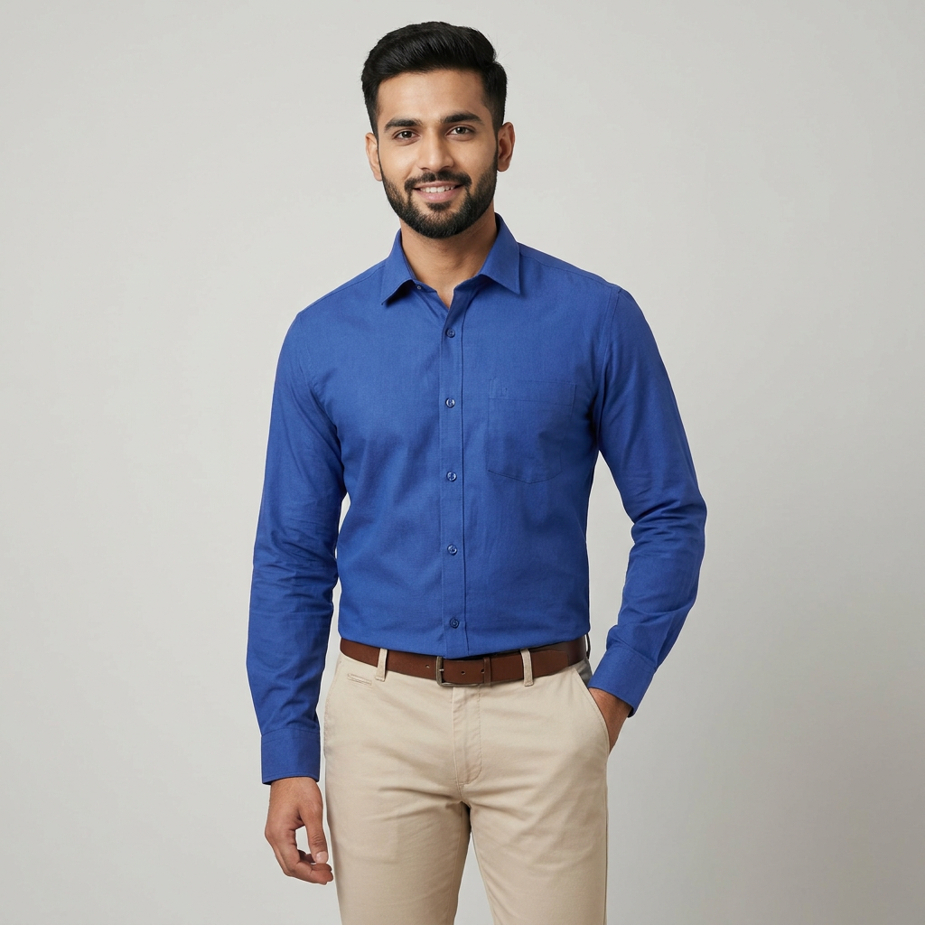 Model wearing the Cobalt Blue Shirt