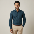 Model wearing the Petrol Blue Shirt