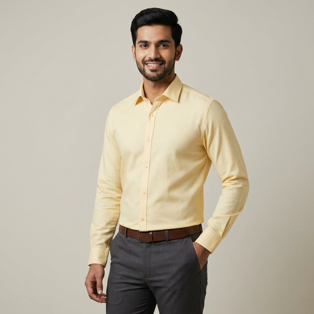 Model wearing the Pale Yellow Shirt