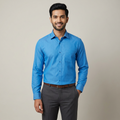 Model wearing the Azure Blue Shirt