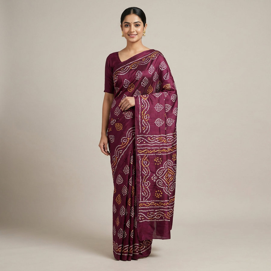 Model wearing the Patti Bandhani Saree