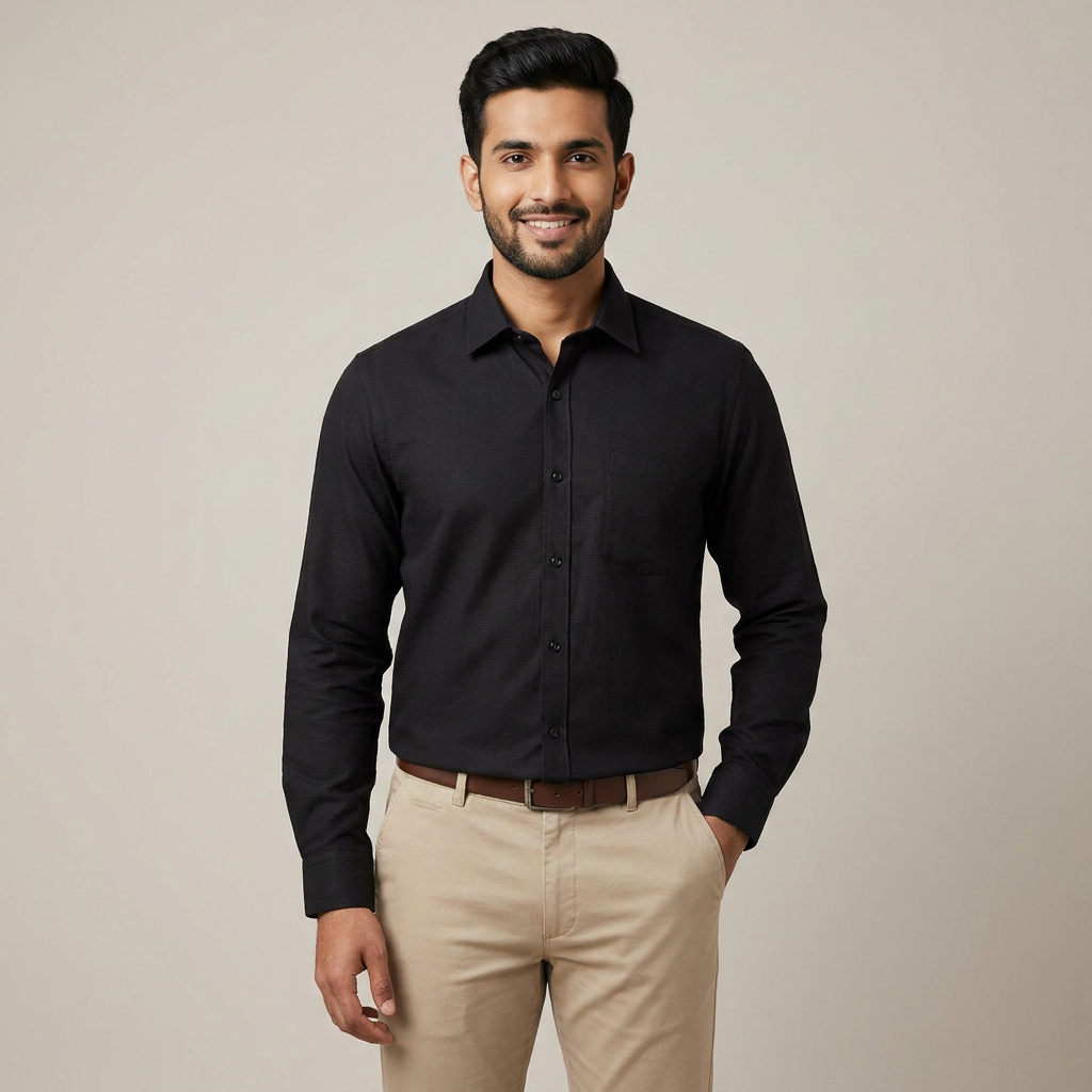 Model wearing the Black Shirt