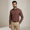 Model wearing the Brown & Rose Check Shirt