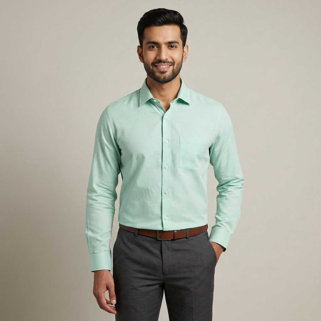 Model wearing the Mint Green Shirt