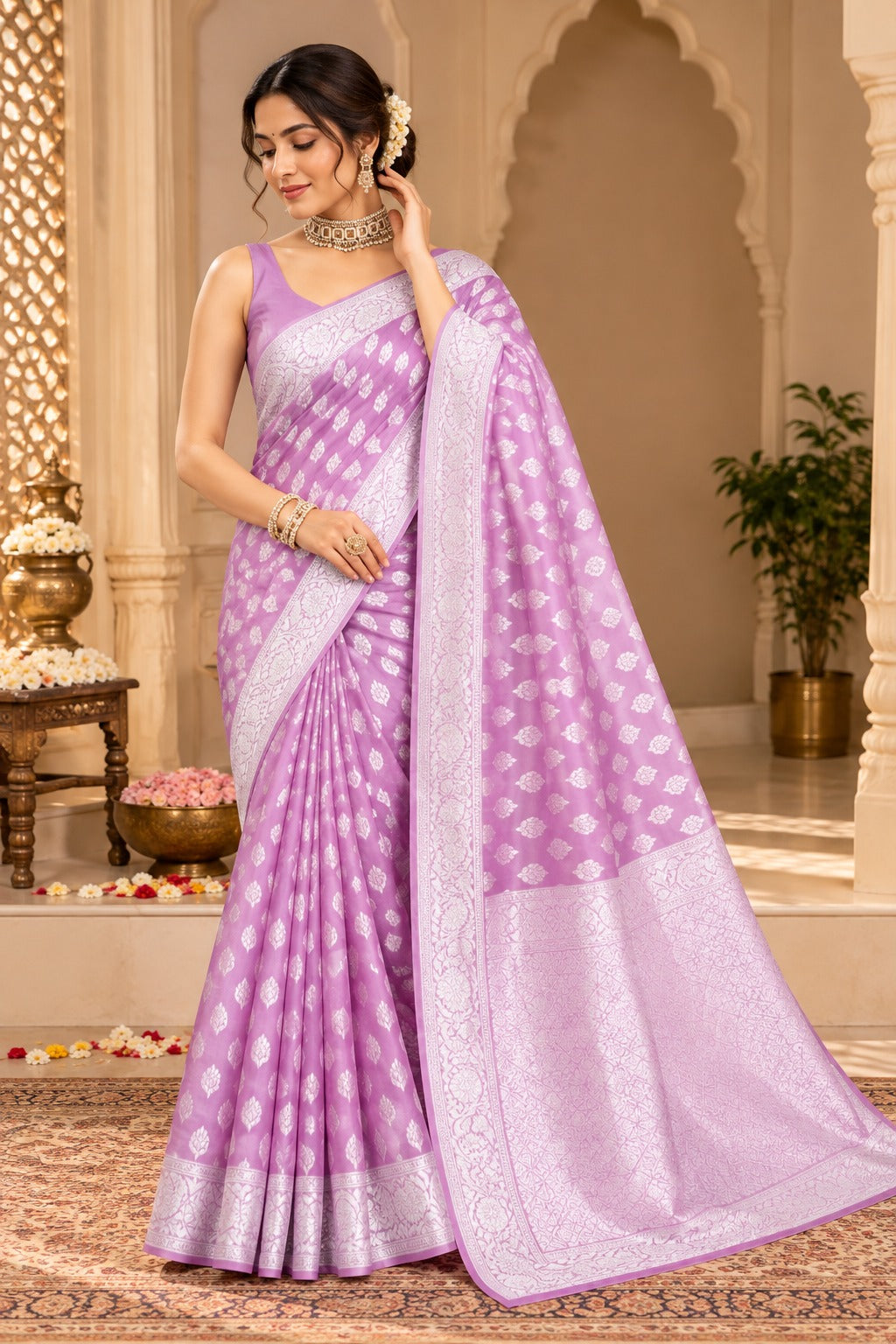 Lavanya Lavender Cotton Silk Saree – view 1