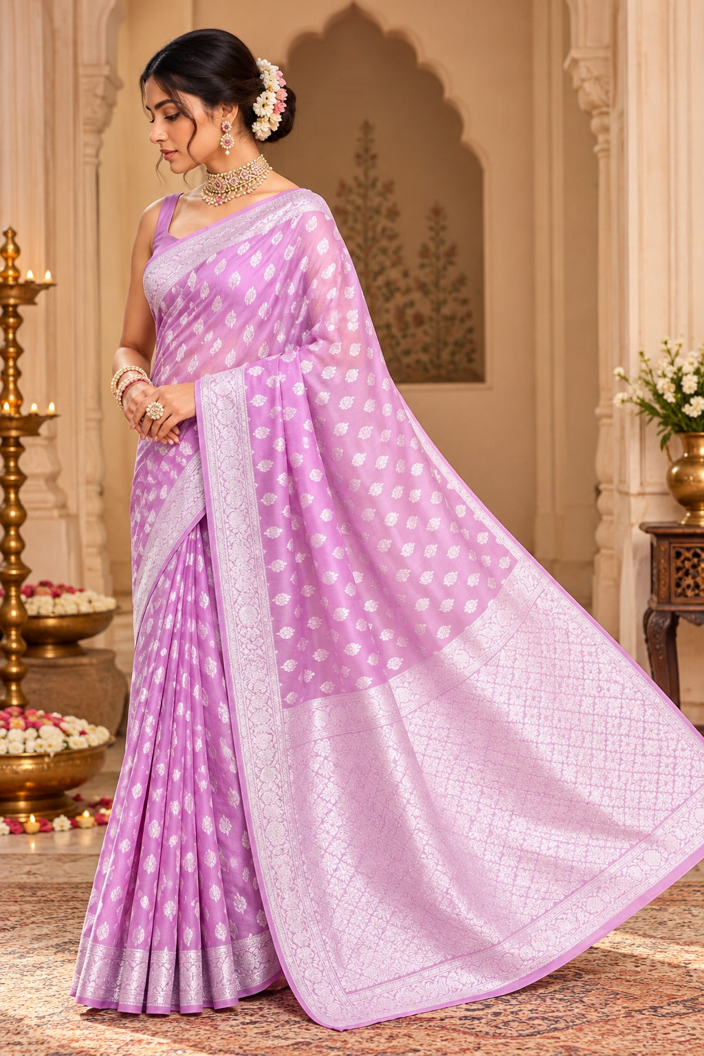 Lavanya Lavender Cotton Silk Saree – view 2