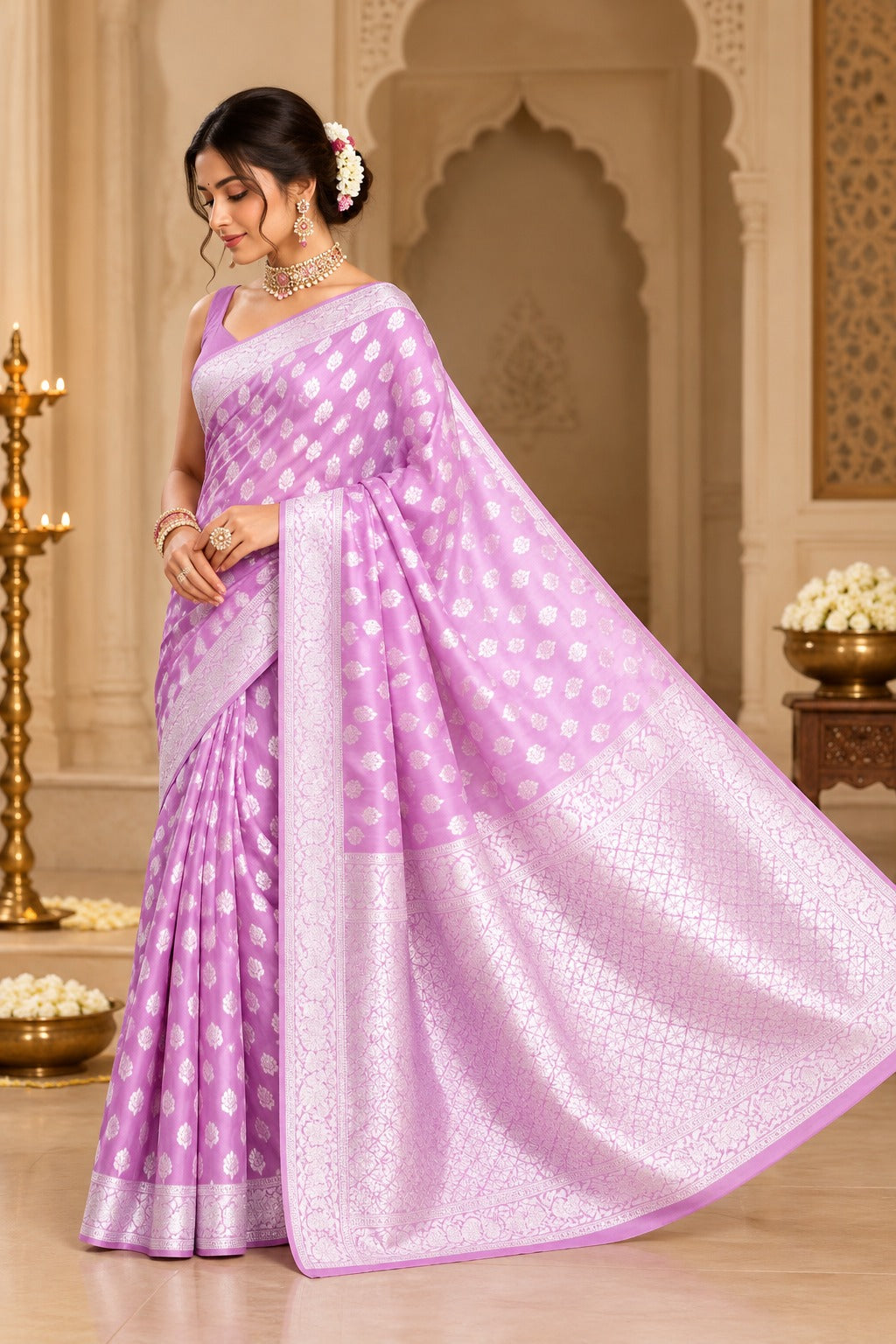 Lavanya Lavender Cotton Silk Saree – view 3