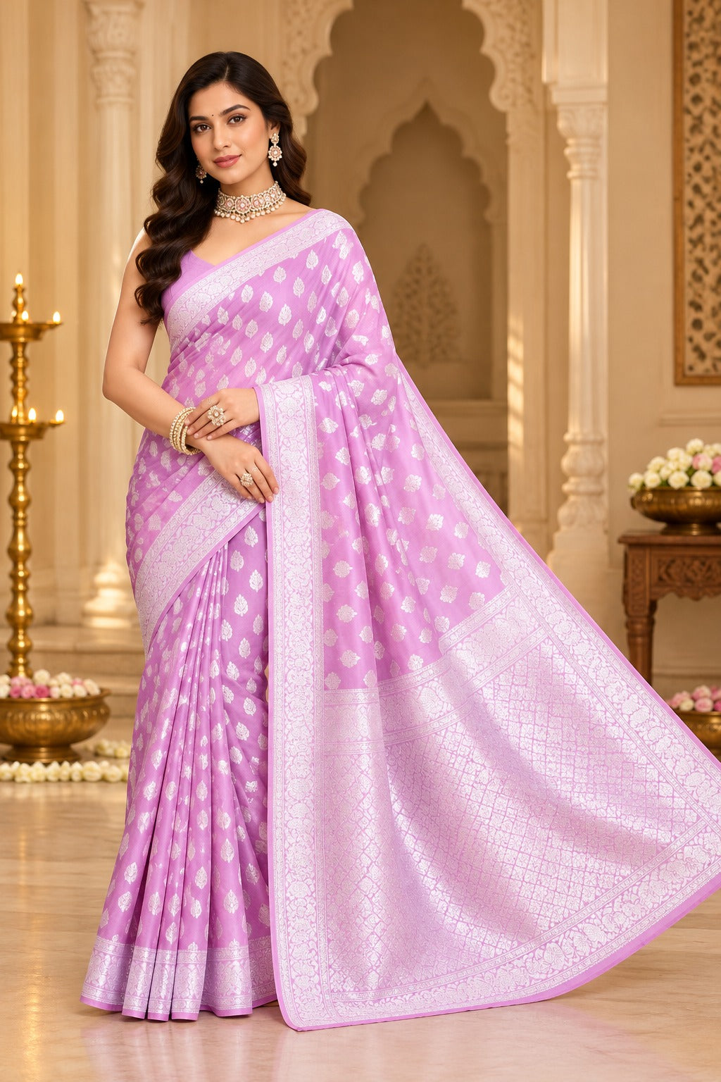 Lavanya Lavender Cotton Silk Saree – view 4