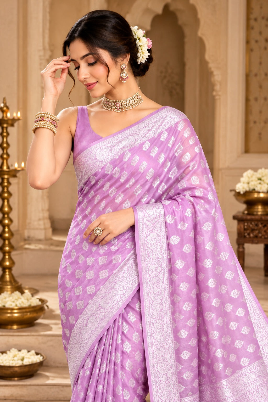 Lavanya Lavender Cotton Silk Saree – view 5