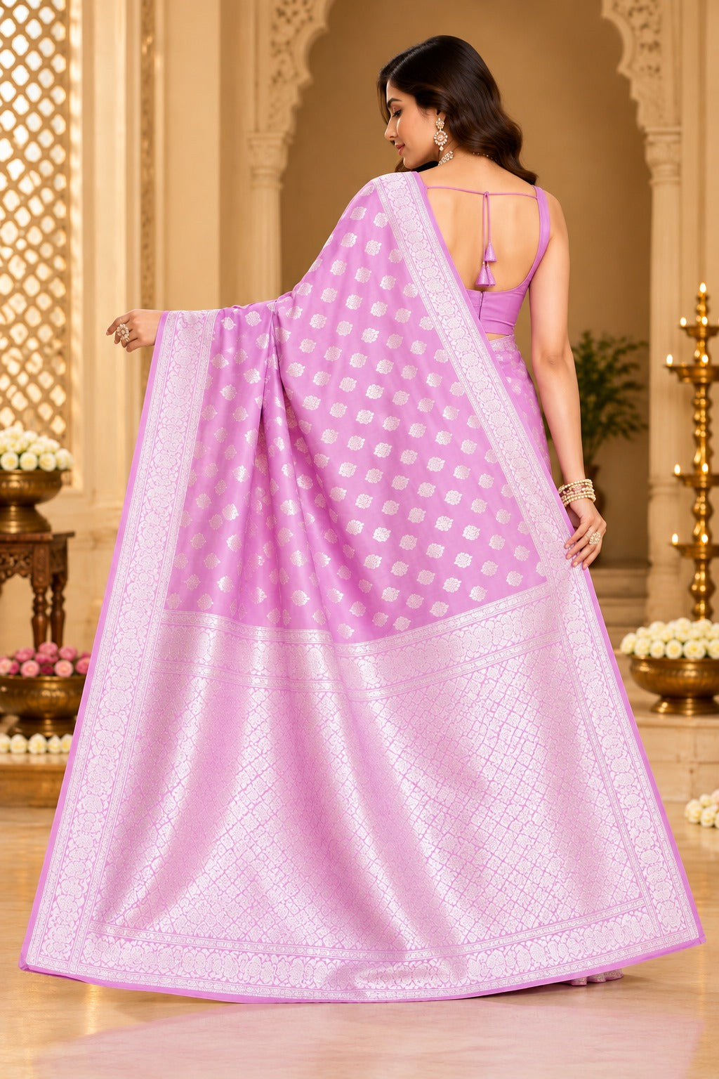 Lavanya Lavender Cotton Silk Saree – view 6