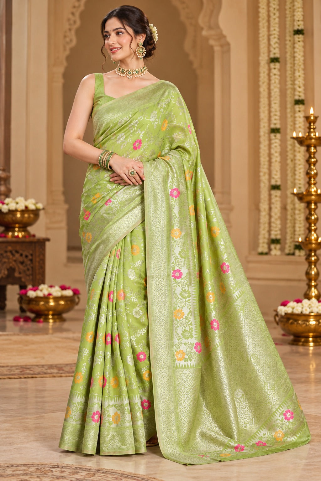Pista Phool Banarasi Saree – view 1