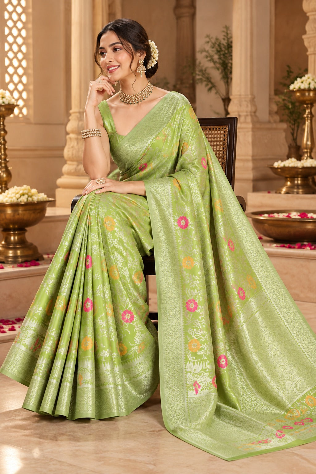 Pista Phool Banarasi Saree – view 2