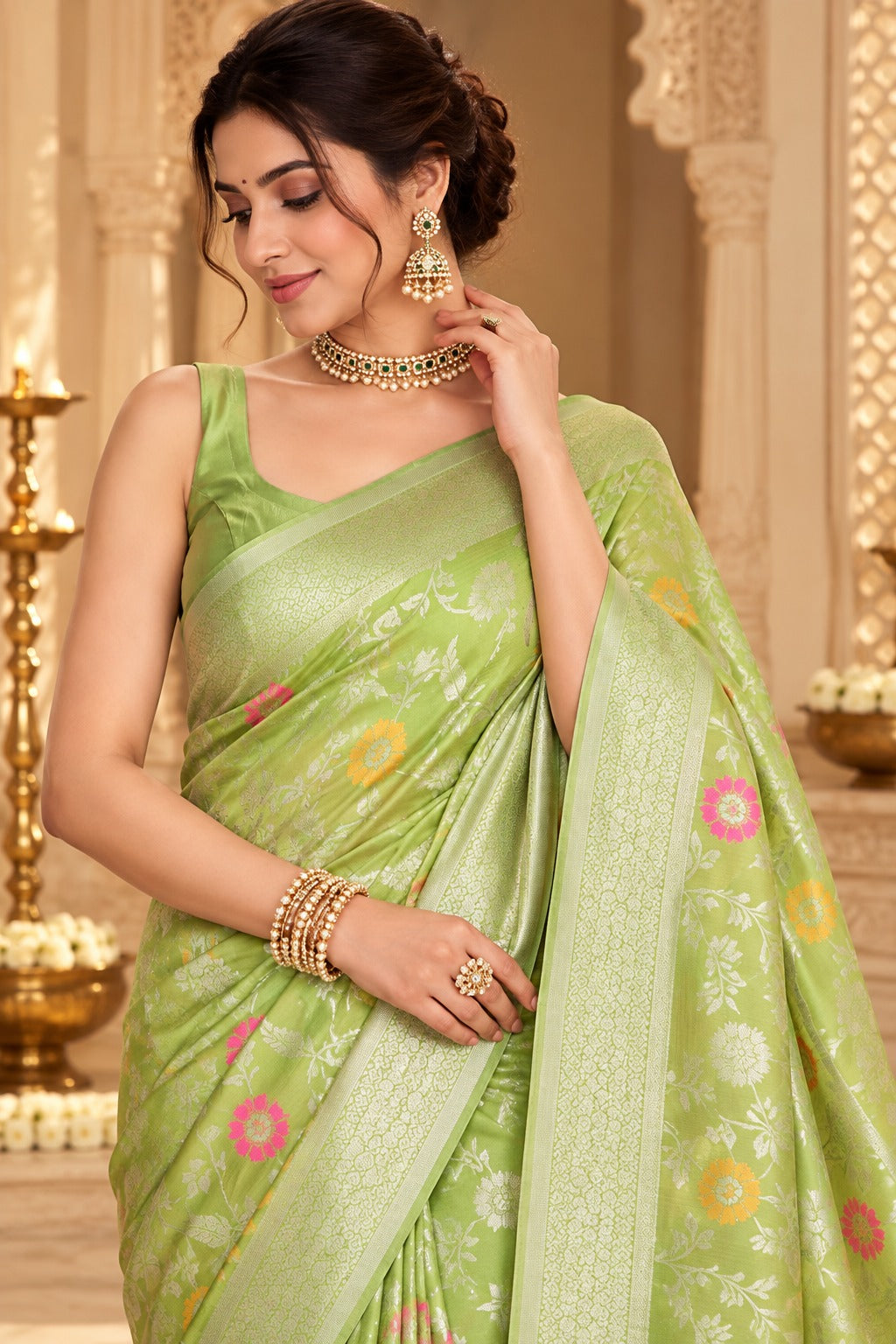 Pista Phool Banarasi Saree – view 3