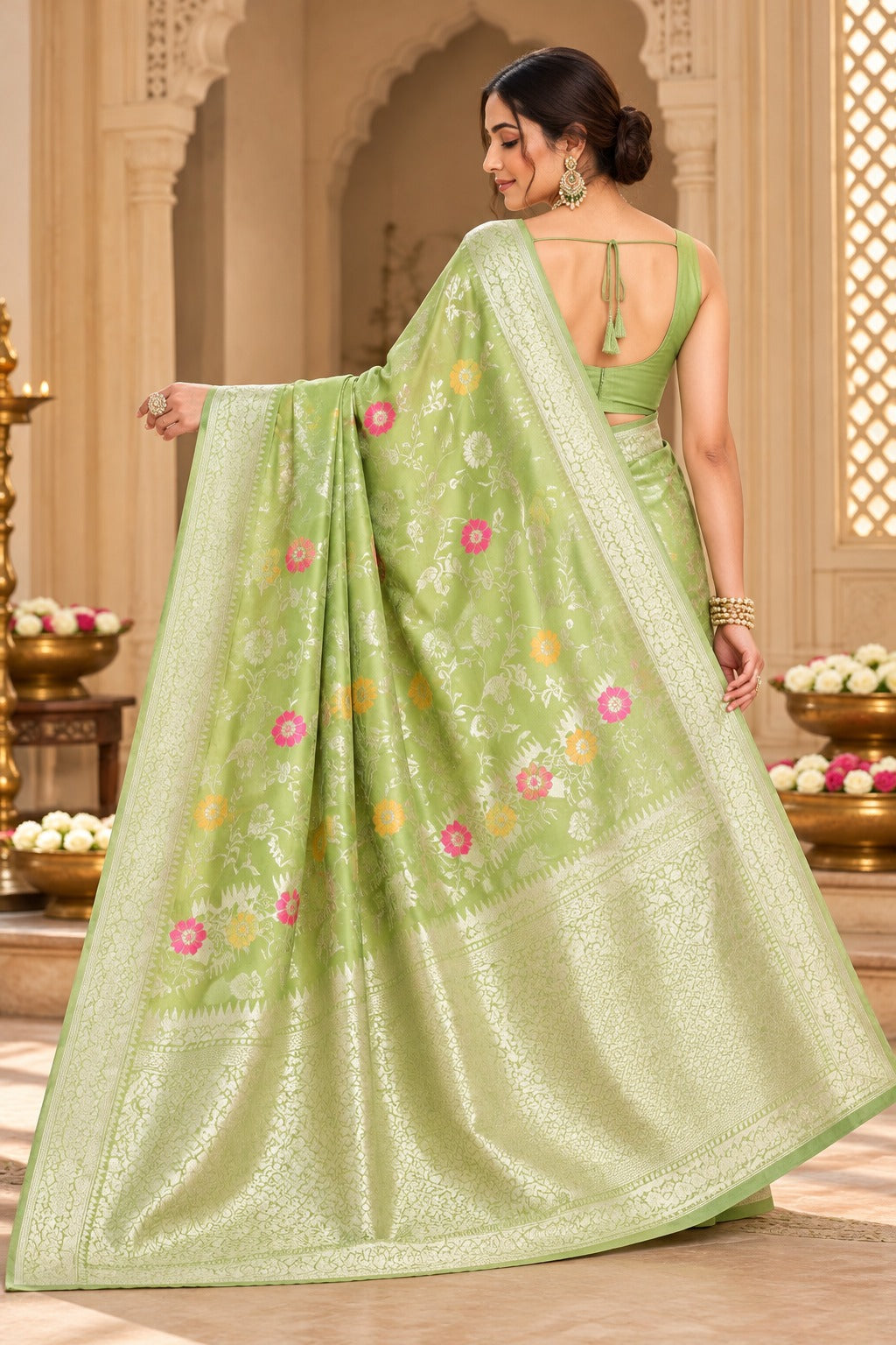 Pista Phool Banarasi Saree – view 4