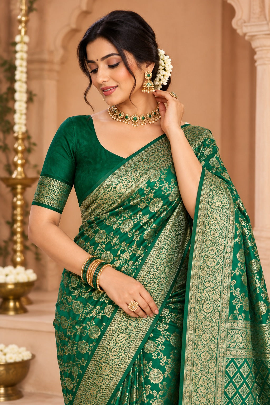 Panna Green Banarasi Saree – view 2