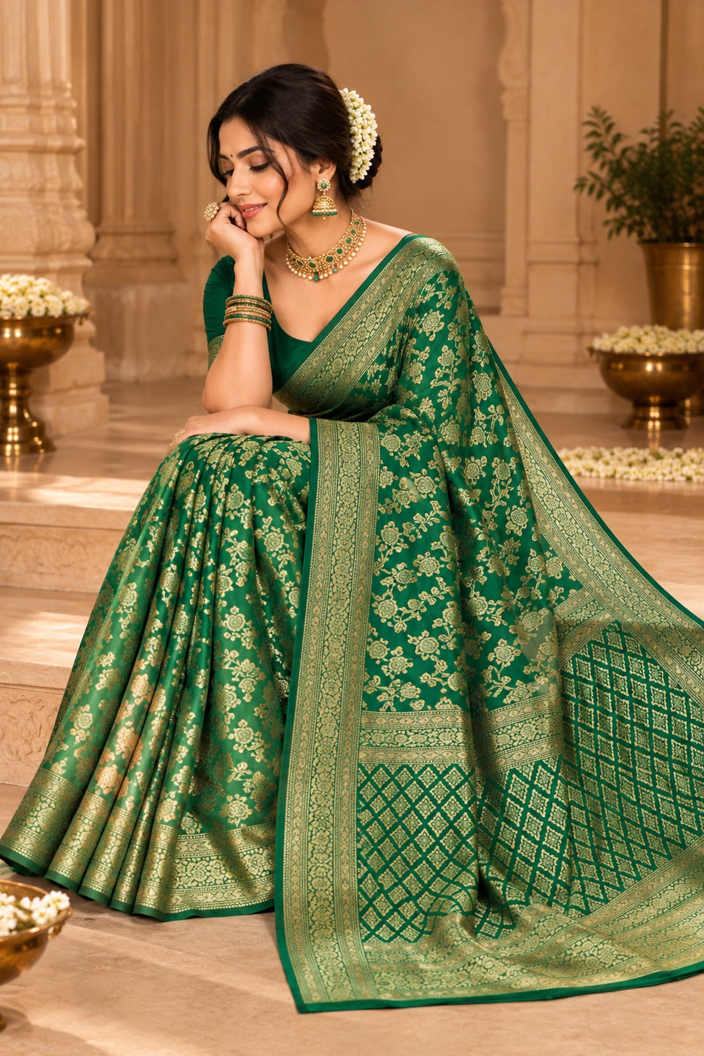 Panna Green Banarasi Saree – view 3