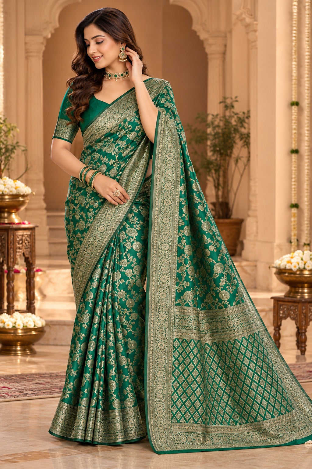 Panna Green Banarasi Saree – view 4