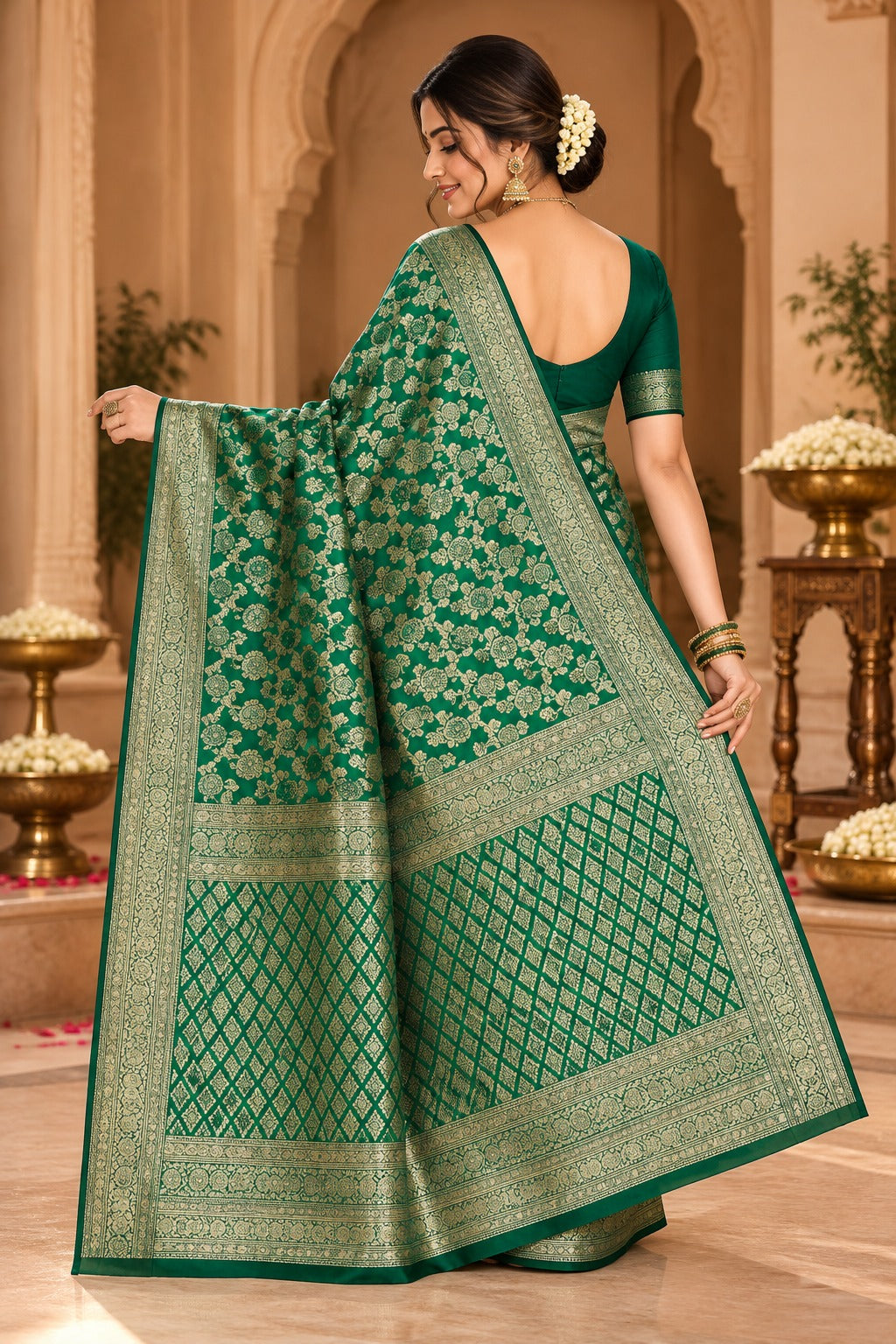 Panna Green Banarasi Saree – view 5