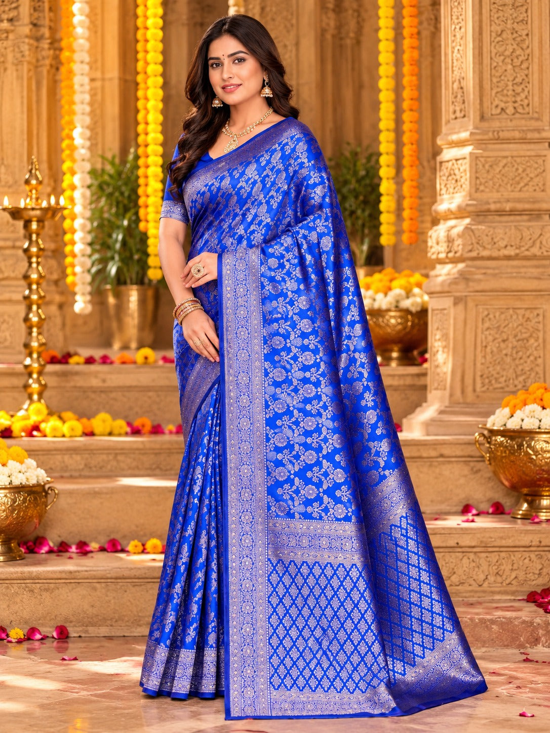 Neelkanth Royal Blue Banarasi Saree – view 1