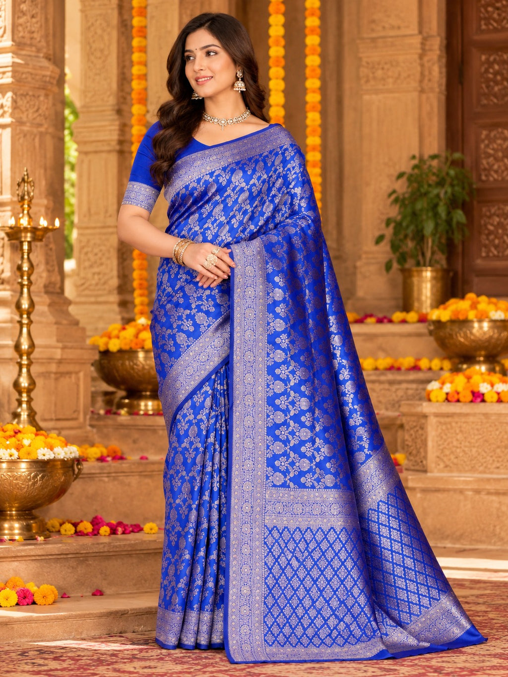 Neelkanth Royal Blue Banarasi Saree – view 2