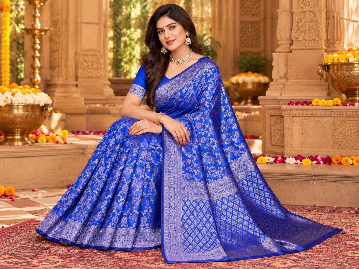 Neelkanth Royal Blue Banarasi Saree – view 3