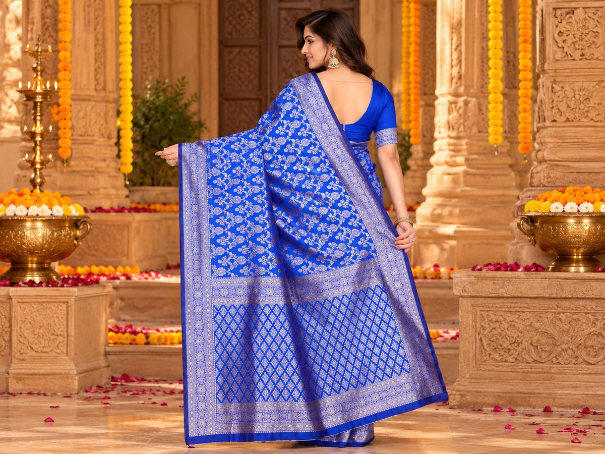 Neelkanth Royal Blue Banarasi Saree – view 4