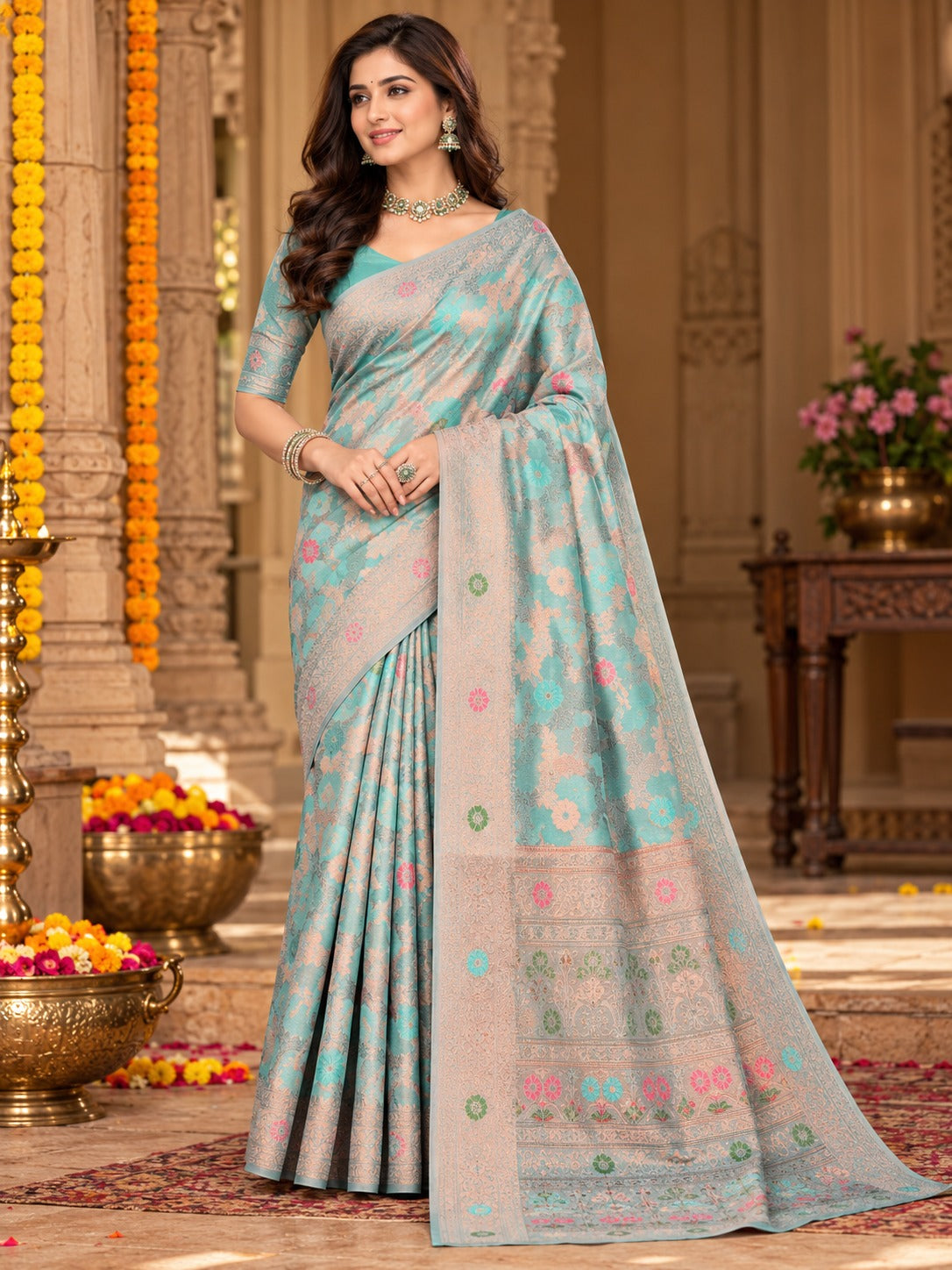 Aasmani Cotton Saree – view 1