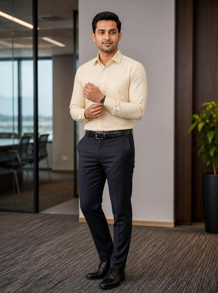 Samiran Butter Cream Shirt – model adjusting his cuff