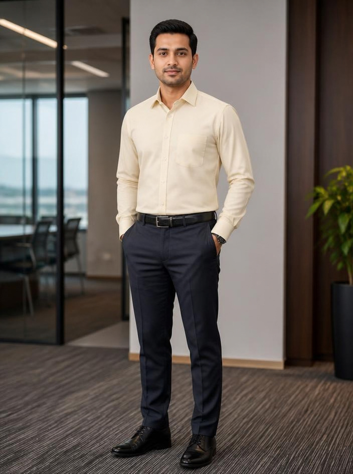 Samiran Butter Cream Shirt – model standing