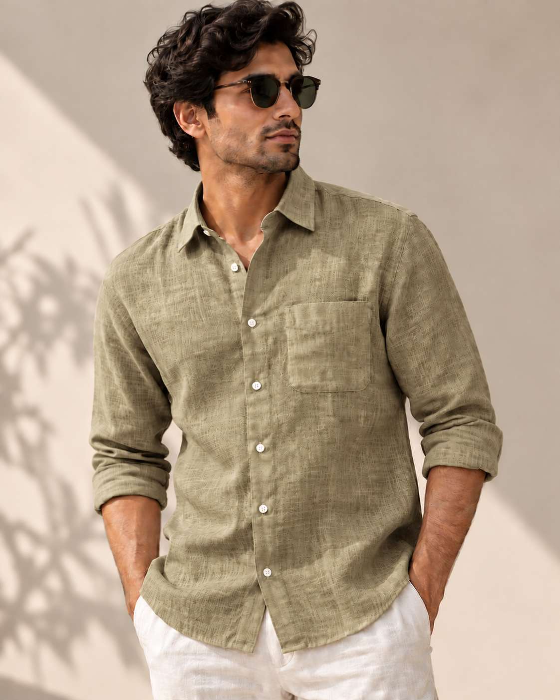 Olive Beige Cotton Shirt