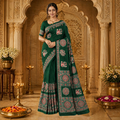 Gajraj Ajrakh Saree – Bottle Green – view 1
