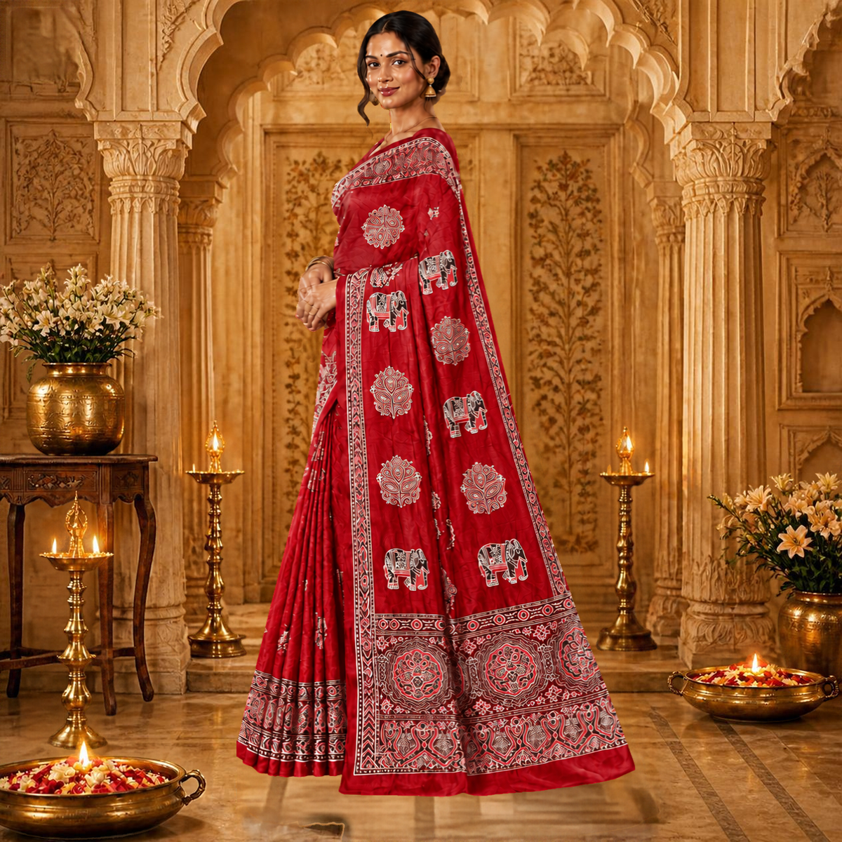 Gajraj Ajrakh Saree – Red – view 2