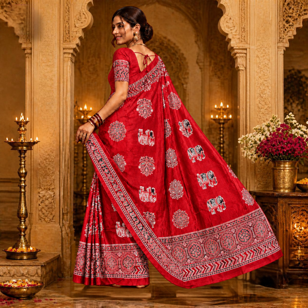 Gajraj Ajrakh Saree – Red – view 3