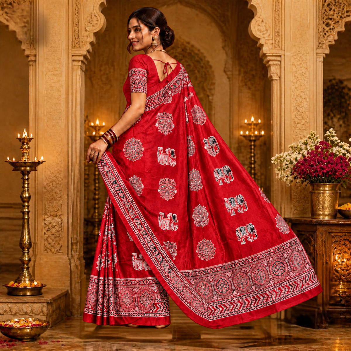 Gajraj Ajrakh Saree – Red – view 3