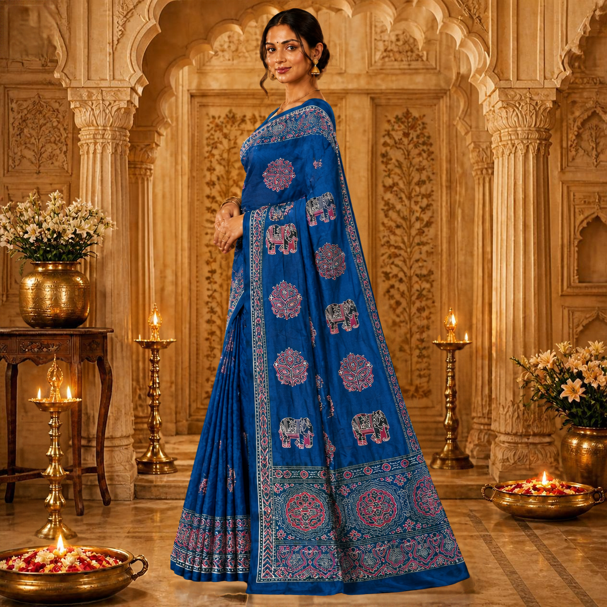 Gajraj Ajrakh Saree – Royal Blue – view 2
