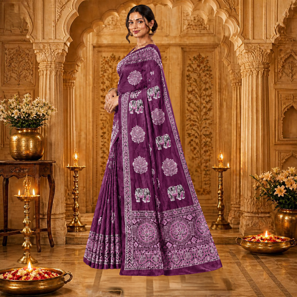 Gajraj Ajrakh Saree – Wine – view 2