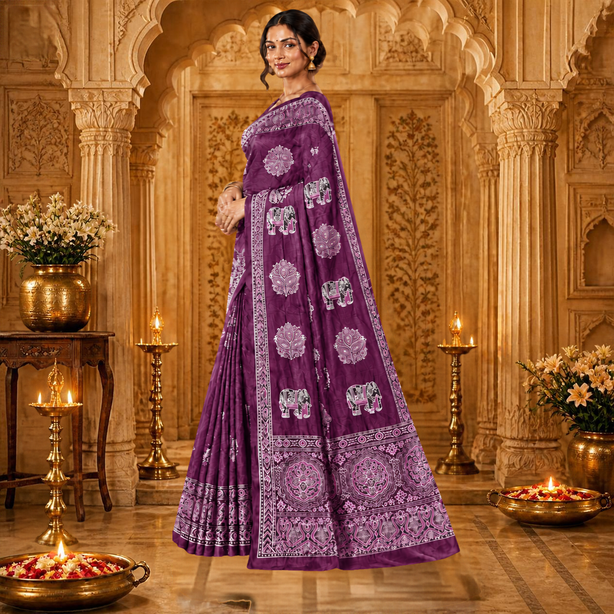 Gajraj Ajrakh Saree – Wine – view 2